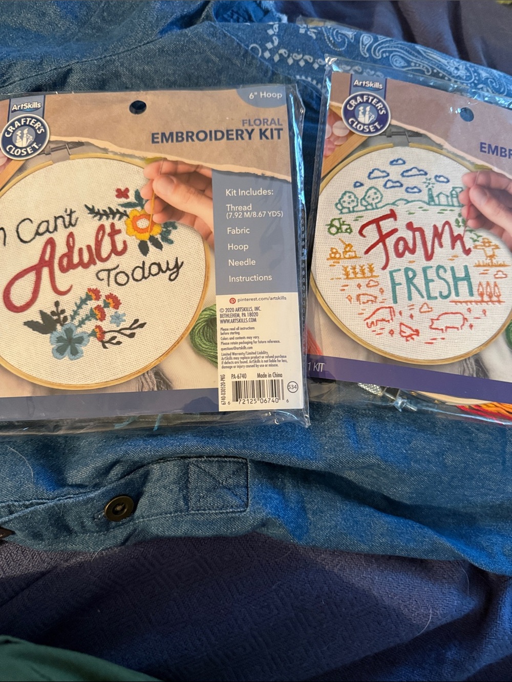 NWT Embroidery Kits choose “Farm Fresh”or “I Can’t Adult Today” 6” hoops